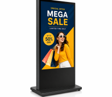 Digital signage kiosk for retail AV solutions in stores and showrooms with a high-resolution display