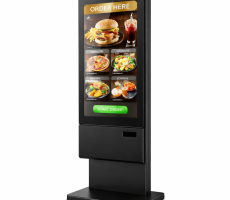 Digital kiosk for restaurant self-ordering with interactive display screen and menu interface